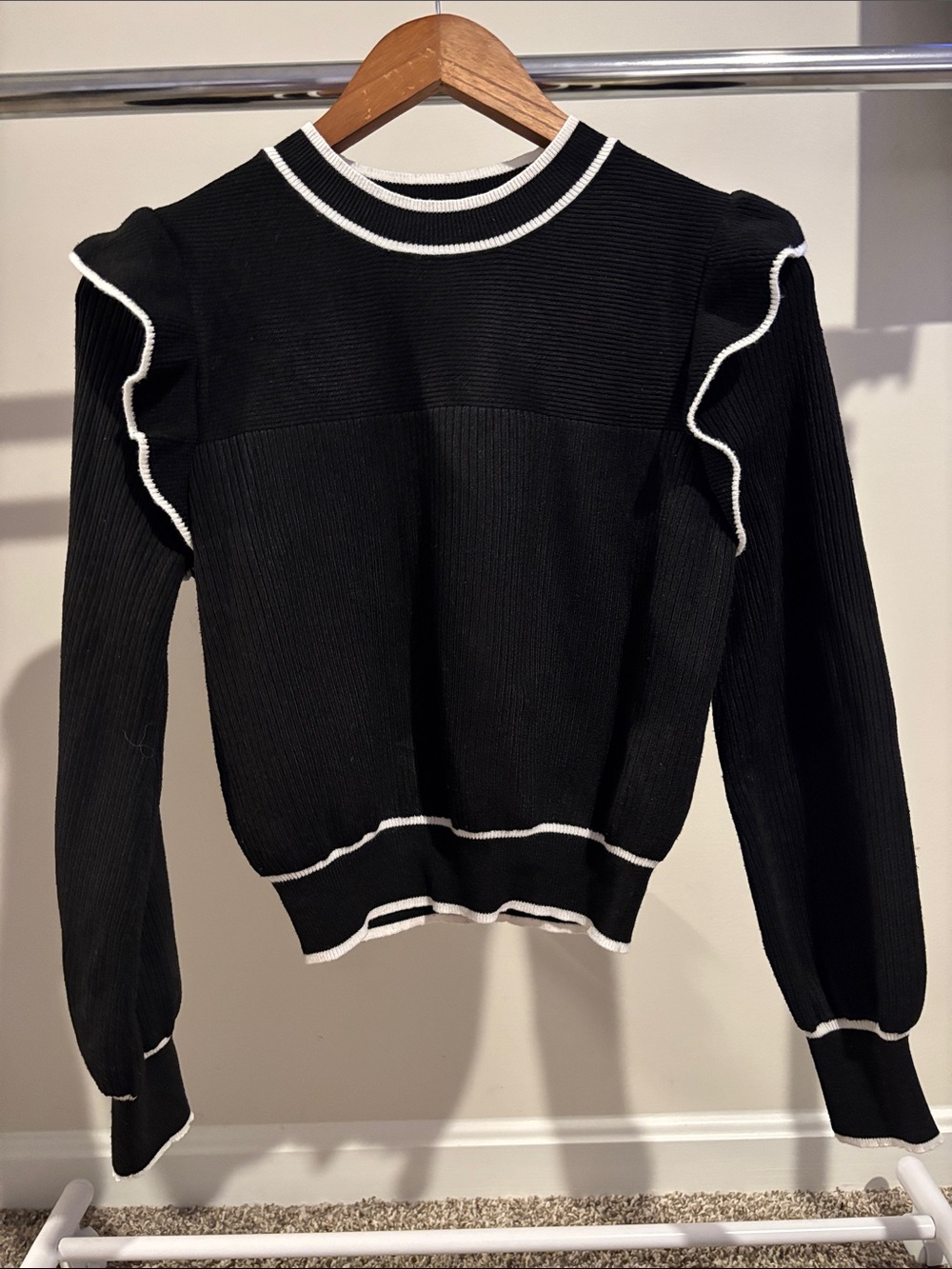 SHEIN Black Sweater with White Stripe Trim